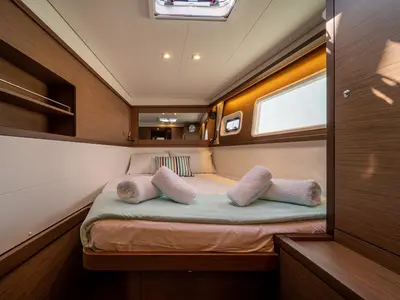 Cabin on ANNIE, a Lagoon 450 Fly catamaran at Athens, Greece