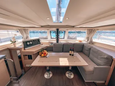 Salon of Go Earth 1, a Fountaine Pajot Lucia 40 catamaran at Grad Pula, Croatia