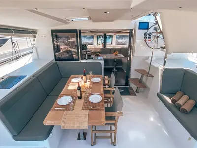 Deck of Go Earth 1, a Fountaine Pajot Lucia 40 catamaran at Grad Pula, Croatia