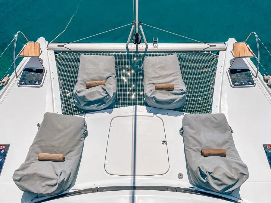 Deck of Go Earth 1, a Fountaine Pajot Lucia 40 catamaran at Grad Pula, Croatia