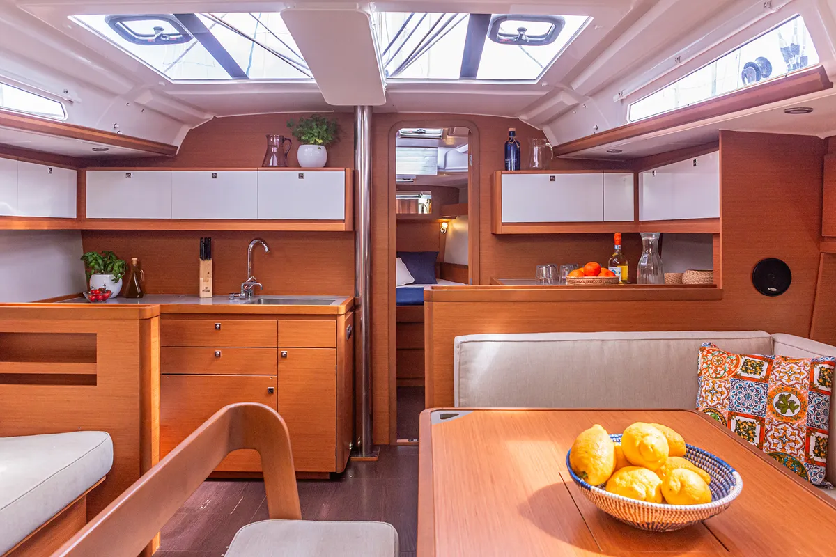 Galley of Si Può Fare, a Dufour 430 sailboat at Palermo, Italy