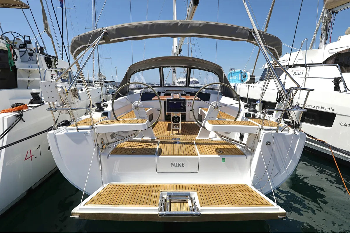 Exterior view of NIKE, a Hanse 418 sailboat at Novi Vinodolski, Croatia