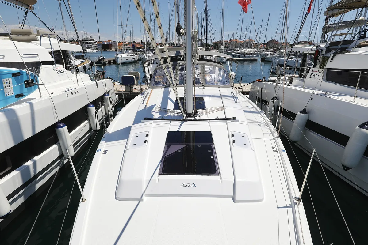 Exterior view of NIKE, a Hanse 418 sailboat at Novi Vinodolski, Croatia