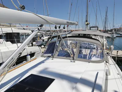 Deck of NIKE, a Hanse 418 sailboat at Novi Vinodolski, Croatia