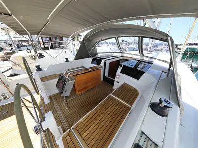Cockpit of NIKE, a Hanse 418 sailboat at Novi Vinodolski, Croatia