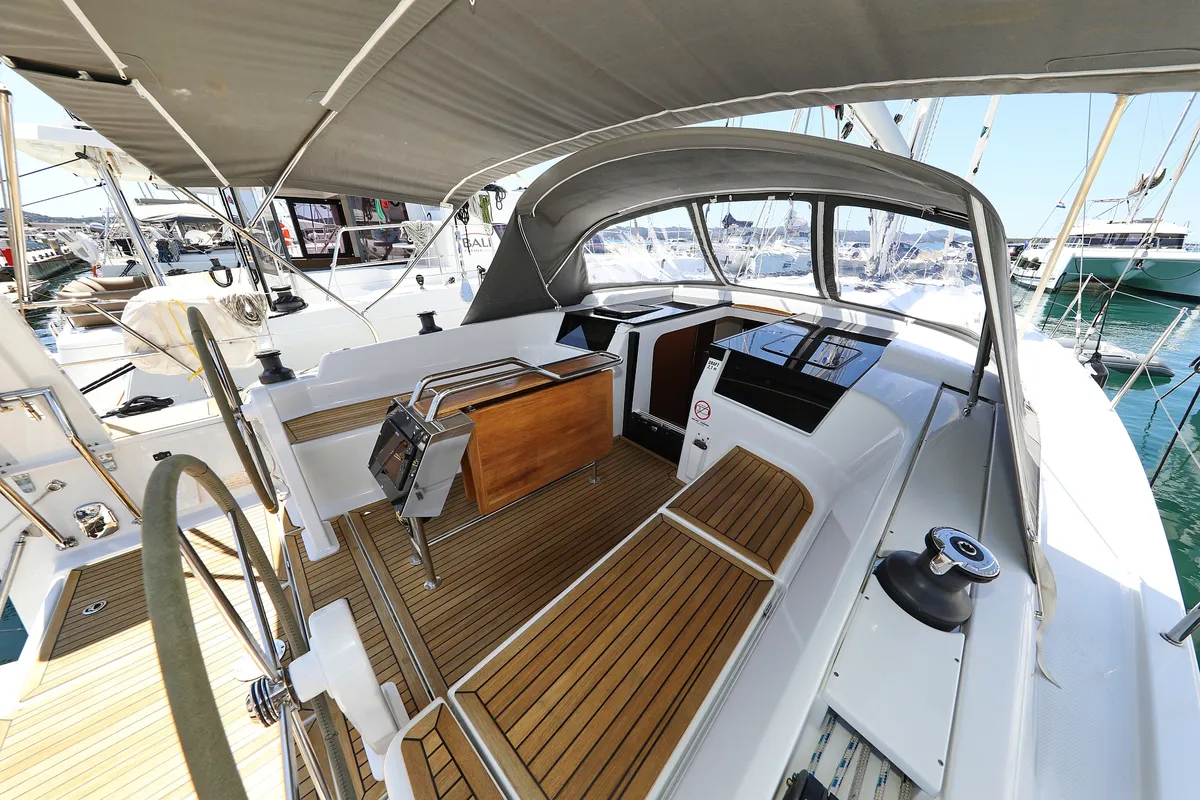 Cockpit of NIKE, a Hanse 418 sailboat at Novi Vinodolski, Croatia