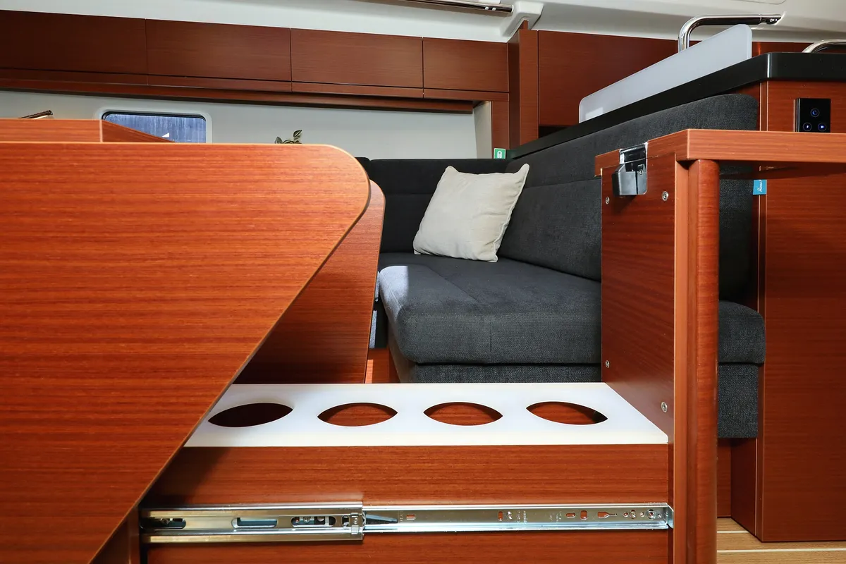 Salon of NIKE, a Hanse 418 sailboat at Novi Vinodolski, Croatia