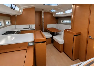 Galley of Silvana D, a Jeanneau Sun Odyssey 449 sailboat at Punta Ala, Italy