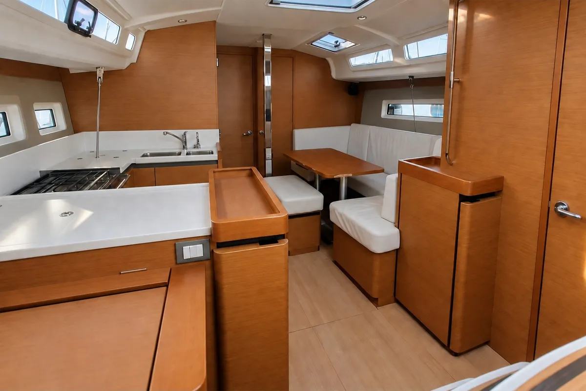 Galley of Silvana D, a Jeanneau Sun Odyssey 449 sailboat at Punta Ala, Italy