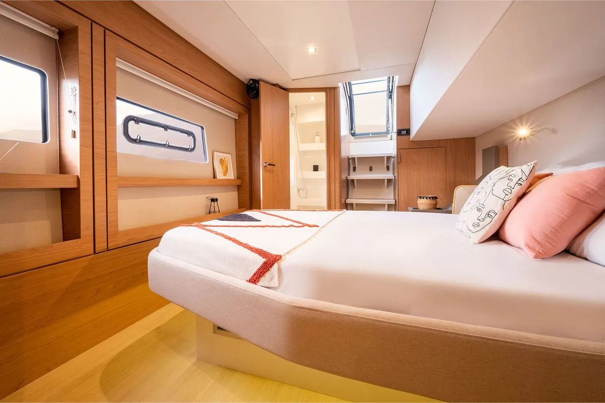 Cabin on Silver Dolphin, a Bali 4.8 catamaran at Olbia, Italy