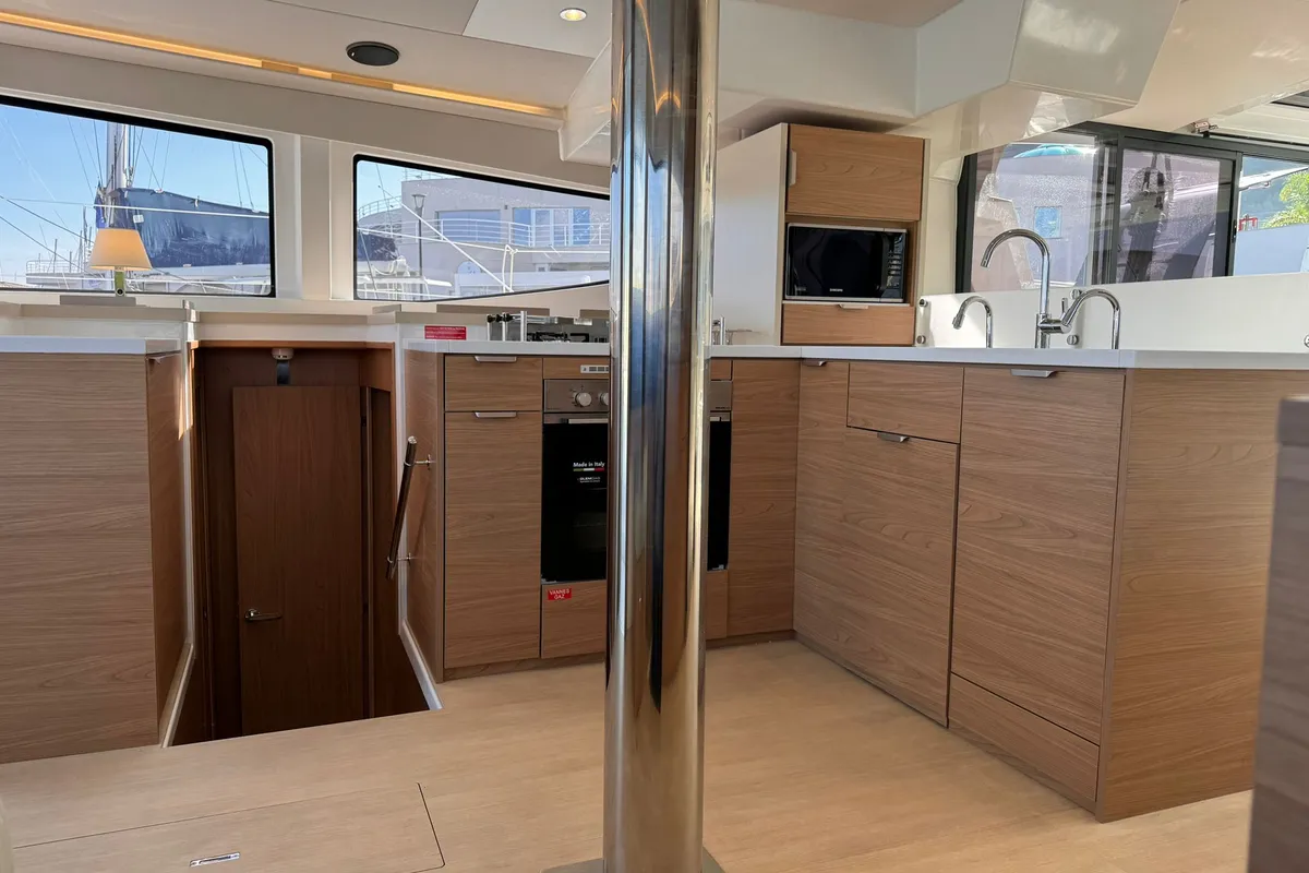 Galley of Silver Dolphin, a Bali 4.8 catamaran at Olbia, Italy
