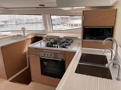 Galley of Silver Dolphin, a Bali 4.8 catamaran at Olbia, Italy