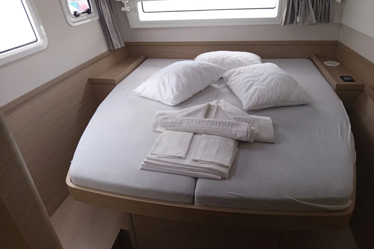 Cabin on Zahira, a Lagoon 42 catamaran at Lefkada, Greece