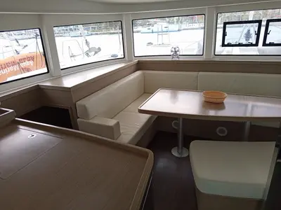 Salon of Zahira, a Lagoon 42 catamaran at Lefkada, Greece