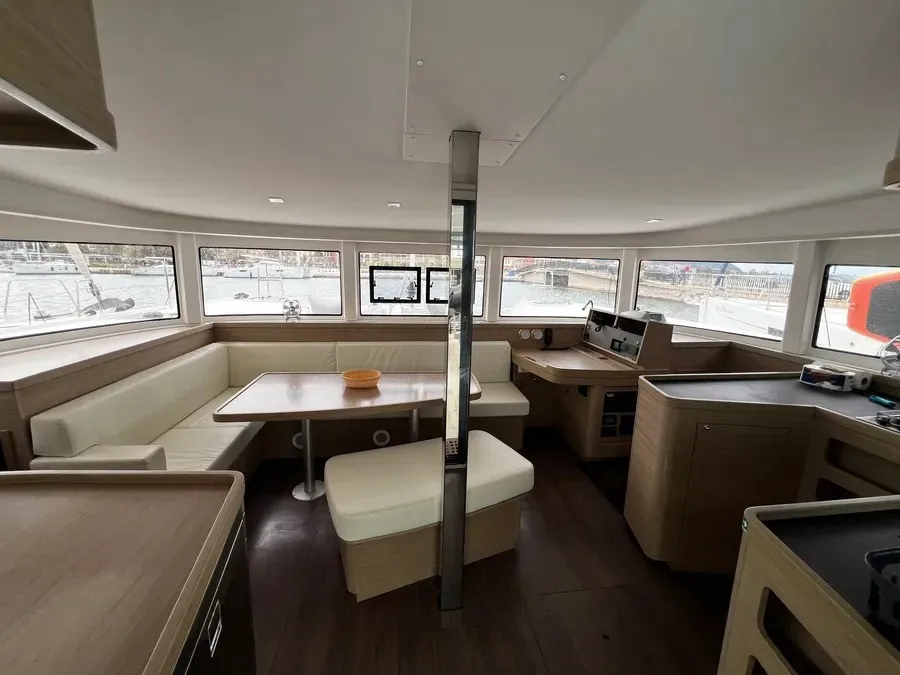 Salon of Zahira, a Lagoon 42 catamaran at Lefkada, Greece