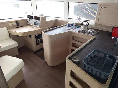 Galley of Zahira, a Lagoon 42 catamaran at Lefkada, Greece