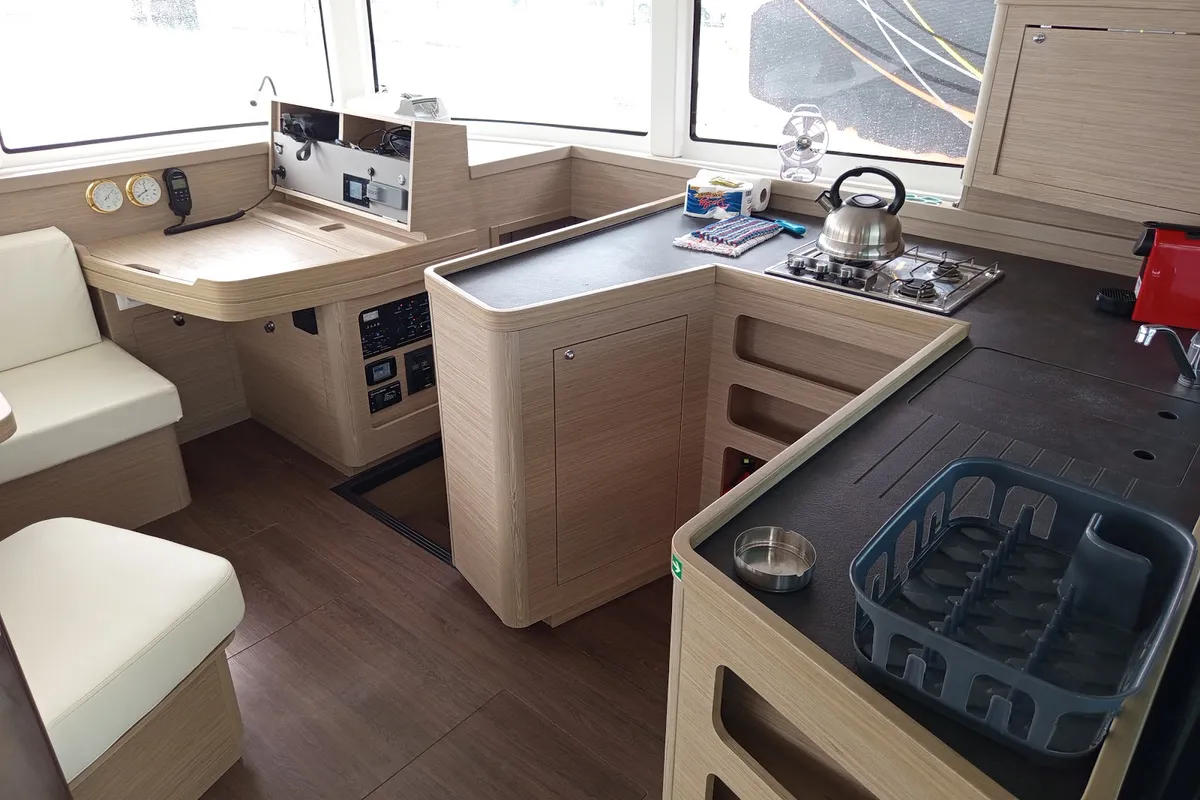 Galley of Zahira, a Lagoon 42 catamaran at Lefkada, Greece