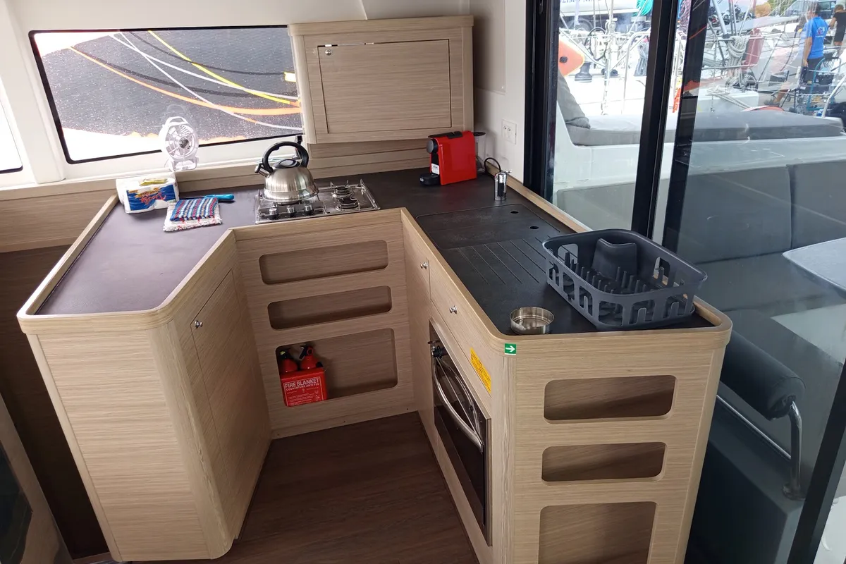 Galley of Zahira, a Lagoon 42 catamaran at Lefkada, Greece
