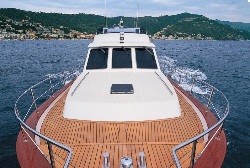 Exterior view of Perla di mare, a Sciallino 40 motorboat at Cagliari, Italy