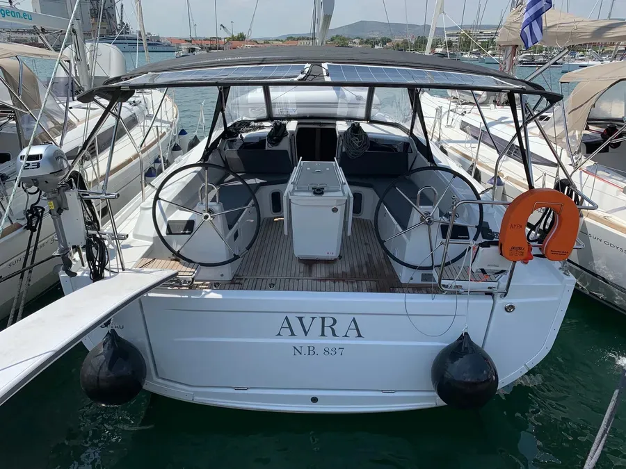 Cockpit of Avra, a Beneteau Oceanis 40.1 sailboat at Volos, Greece