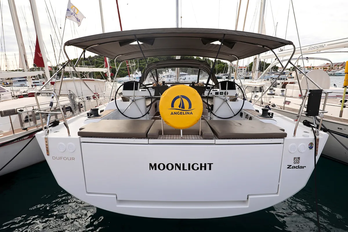 Cockpit of Moonlight, a Dufour 56 Exclusive sailboat at Trogir, Croatia