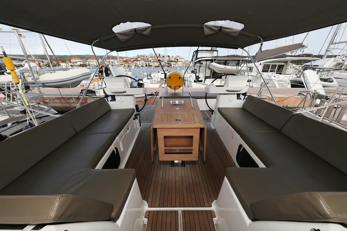 Cockpit of Moonlight, a Dufour 56 Exclusive sailboat at Trogir, Croatia