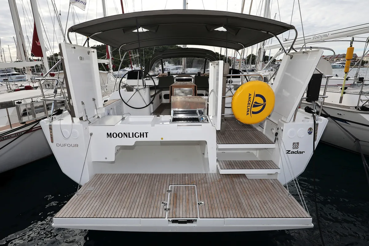 Cockpit of Moonlight, a Dufour 56 Exclusive sailboat at Trogir, Croatia