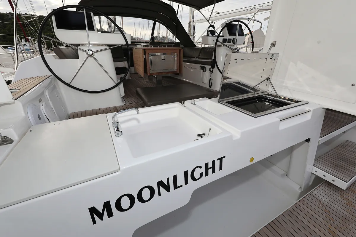Cockpit of Moonlight, a Dufour 56 Exclusive sailboat at Trogir, Croatia