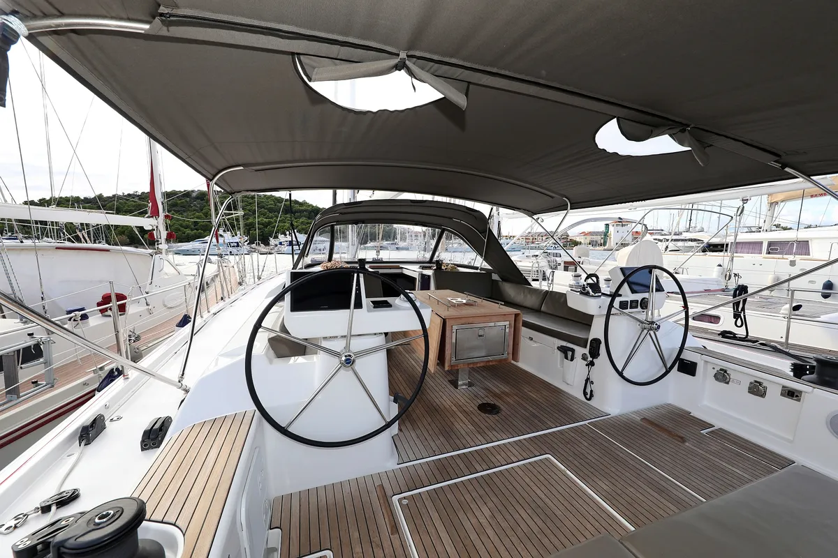 Cockpit of Moonlight, a Dufour 56 Exclusive sailboat at Trogir, Croatia