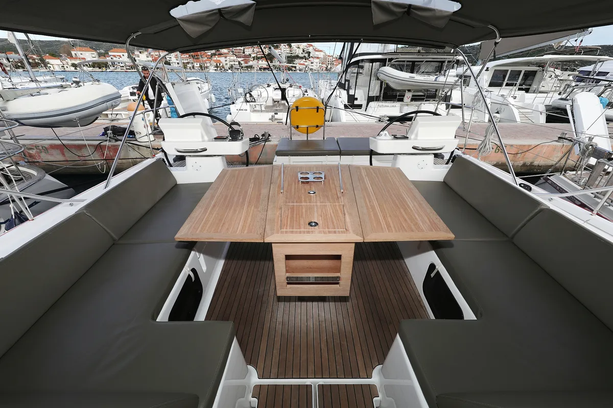 Cockpit of Moonlight, a Dufour 56 Exclusive sailboat at Trogir, Croatia