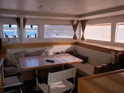 Salon of Cabin 3, a Lagoon 450 Fly catamaran at Municipal Unit of Lefkada, Greece