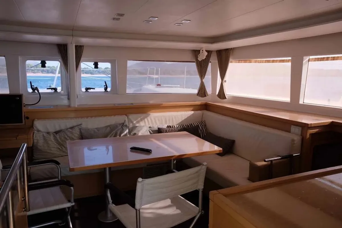 Salon of Cabin 3, a Lagoon 450 Fly catamaran at Municipal Unit of Lefkada, Greece