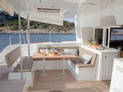 Deck of Cabin 3, a Lagoon 450 Fly catamaran at Municipal Unit of Lefkada, Greece
