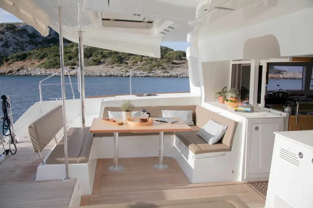 Deck of Cabin 3, a Lagoon 450 Fly catamaran at Municipal Unit of Lefkada, Greece