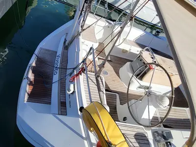 Cockpit of Vivanita, a Jeanneau Sun Odyssey 49 sailboat at Grimaud, France