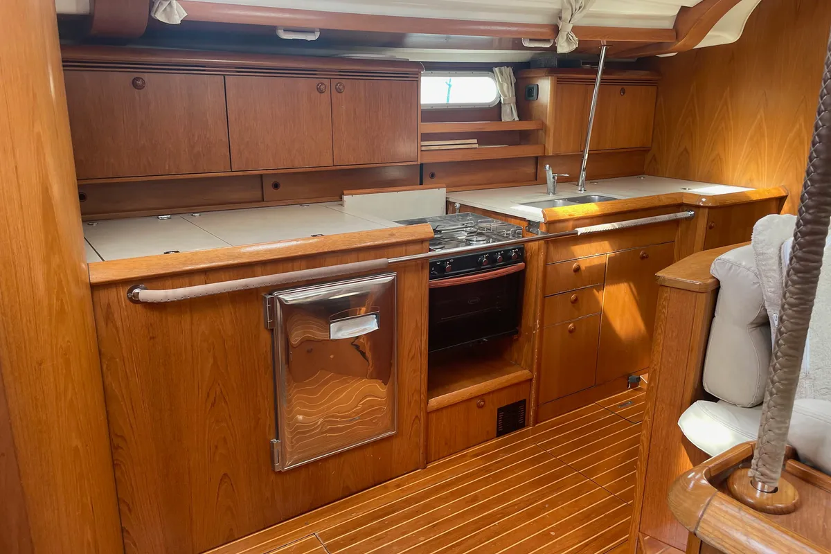 Galley of Vivanita, a Jeanneau Sun Odyssey 49 sailboat at Grimaud, France