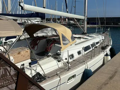 Deck of Vivanita, a Jeanneau Sun Odyssey 49 sailboat at Grimaud, France