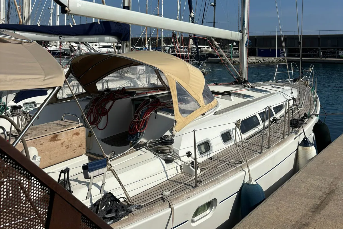 Deck of Vivanita, a Jeanneau Sun Odyssey 49 sailboat at Grimaud, France