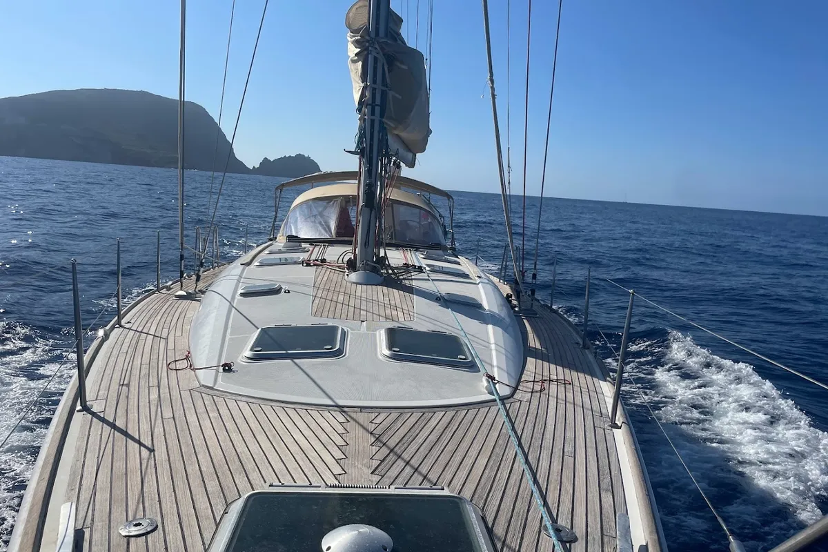 Deck of Vivanita, a Jeanneau Sun Odyssey 49 sailboat at Grimaud, France