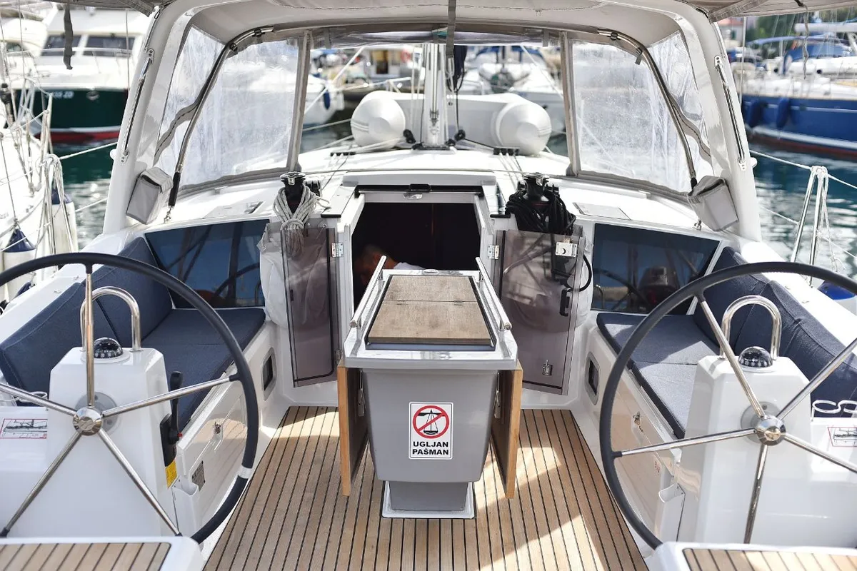 Cockpit of Seven, a Beneteau Oceanis 41.1 sailboat at Zadar, Croatia