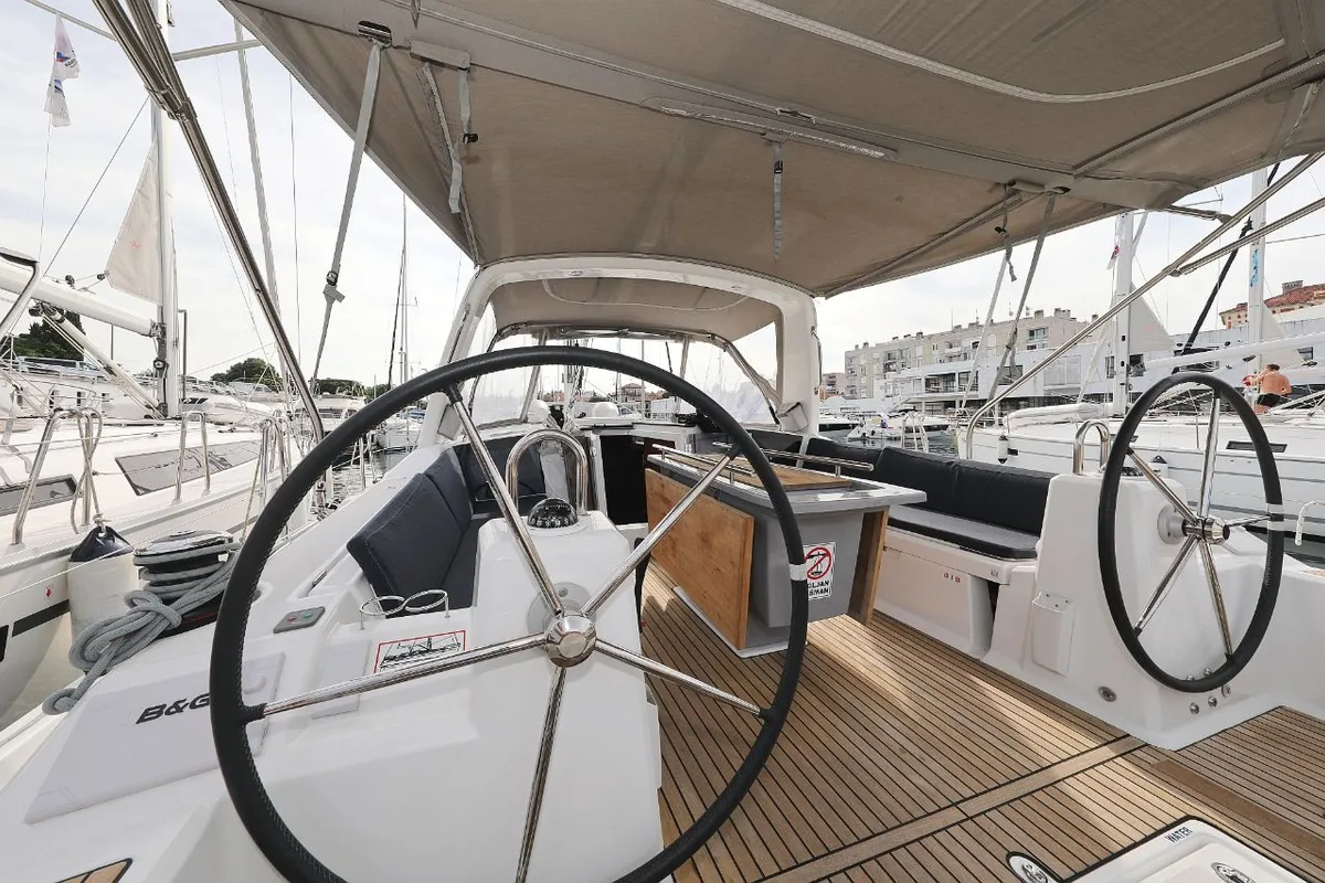 Cockpit of Seven, a Beneteau Oceanis 41.1 sailboat at Zadar, Croatia