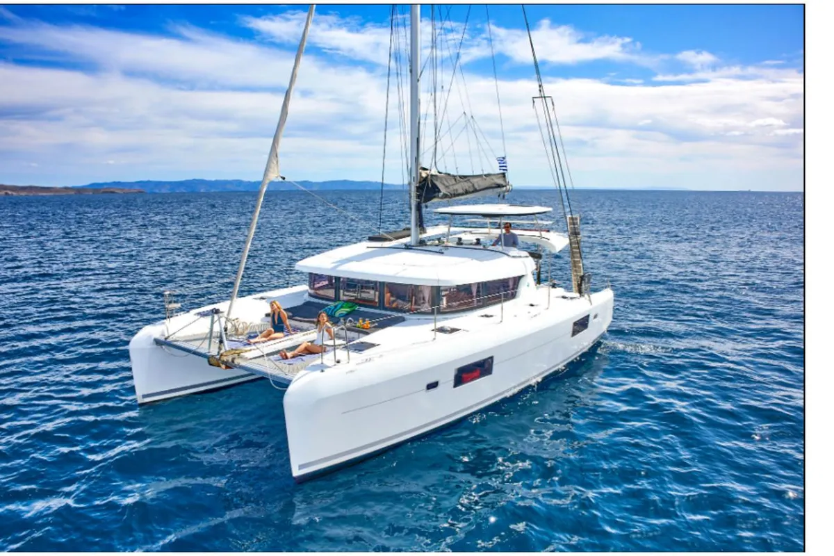Exterior view of Albertina, a Lagoon 42 catamaran at Municipal Unit of Lefkada, Greece