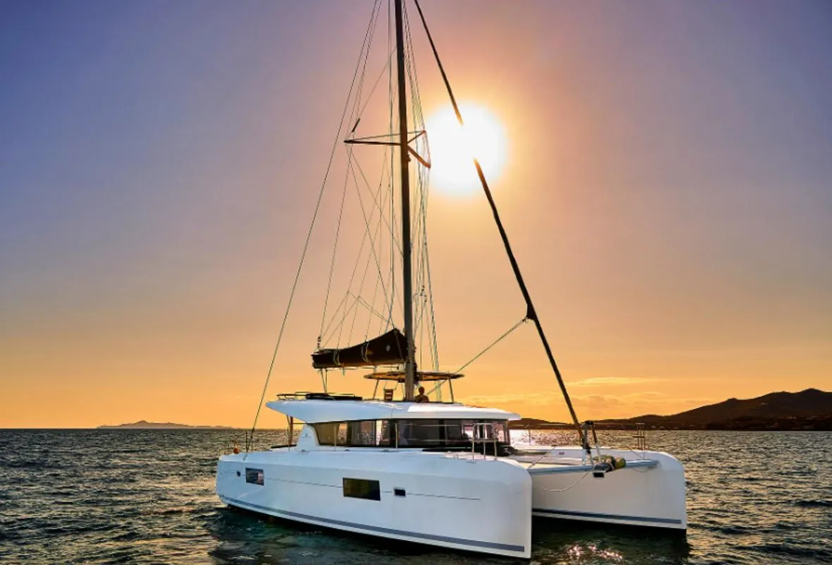 Exterior view of Albertina, a Lagoon 42 catamaran at Municipal Unit of Lefkada, Greece