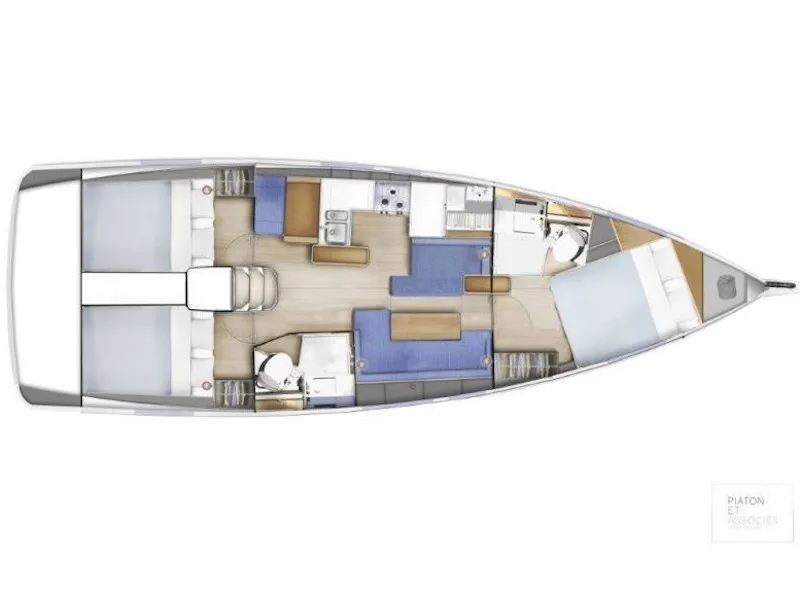Floor plan of Meliti, a Jeanneau Sun Odyssey 410 sailboat at Municipal Unit of Lefkada, Greece