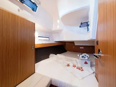Cabin on Francesca, a Bavaria Cruiser 37 sailboat at Punta Ala, Italy