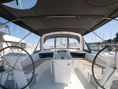 Cockpit of Vento di Mare, a Beneteau Oceanis 46.1 sailboat at Općina Medulin, Croatia