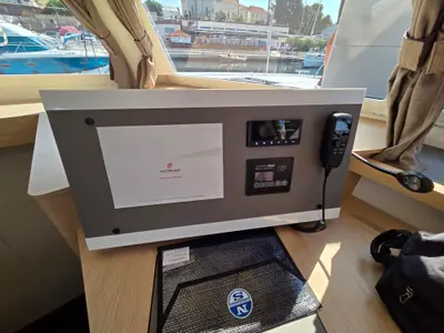 Cockpit of Adriatic Breeze, a Fountaine Pajot Astrea 42 catamaran at Grad Šibenik, Croatia