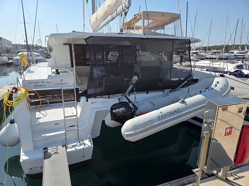 Exterior view of Adriatic Breeze, a Fountaine Pajot Astrea 42 catamaran at Grad Šibenik, Croatia