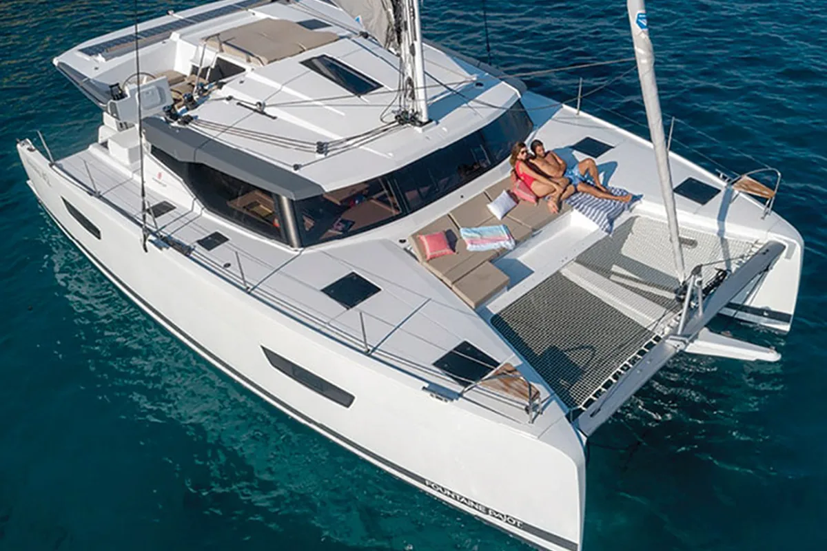 Exterior view of Adriatic Breeze, a Fountaine Pajot Astrea 42 catamaran at Grad Šibenik, Croatia
