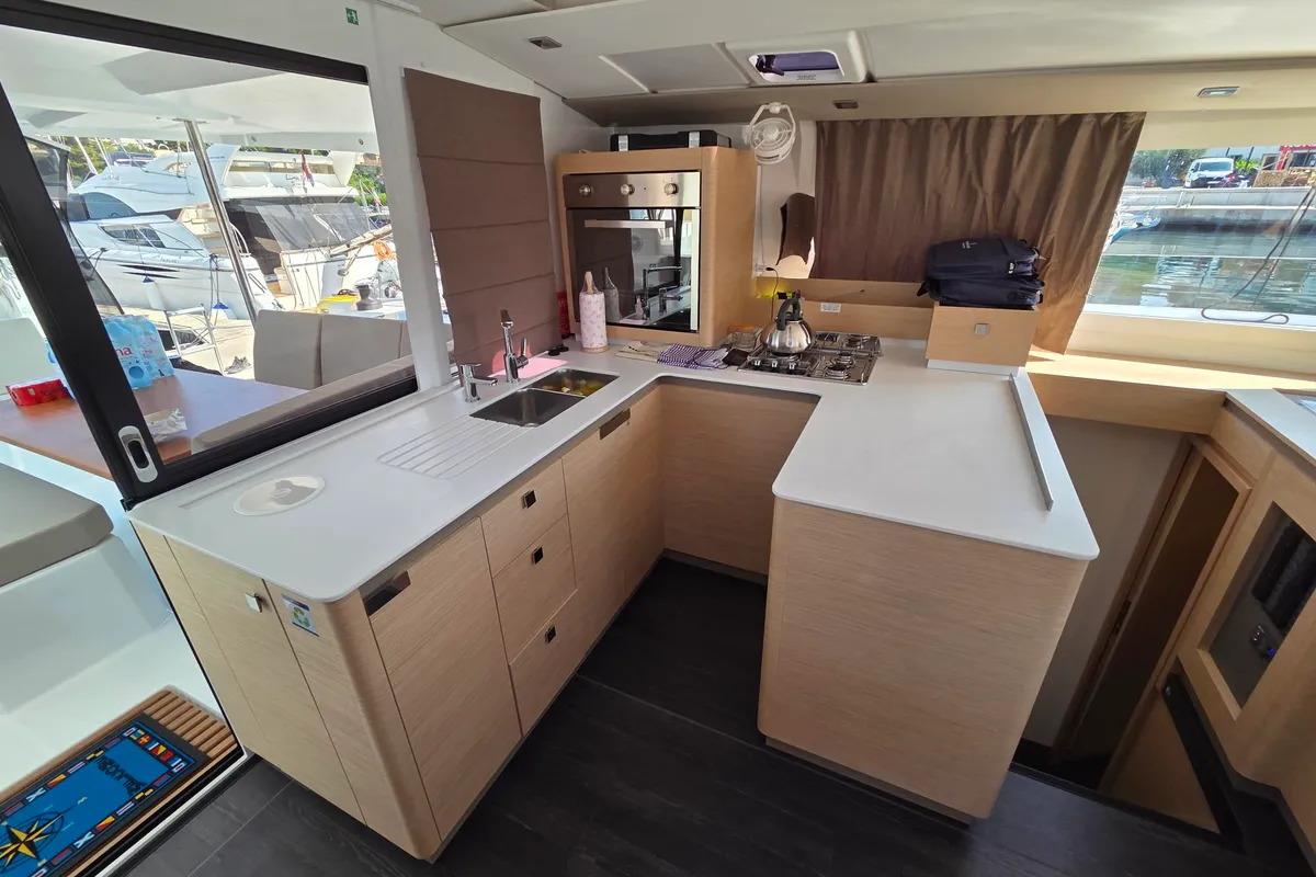 Galley of Adriatic Breeze, a Fountaine Pajot Astrea 42 catamaran at Grad Šibenik, Croatia